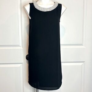 Joie Pearl Bead Embellished Neck Black Sleeveless Shift Dress S